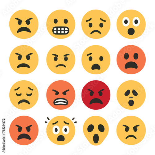 Emojis of Emotion: A collection of various yellow circle-shaped emoji faces, each distinctly portraying a different emotional state ranging from anger to sadness to surprise