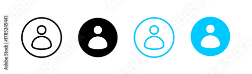 User profile icons in different color styles, Monochrome icons, User icons for web site, person symbols in circle, black and blue design, Vector illustration.