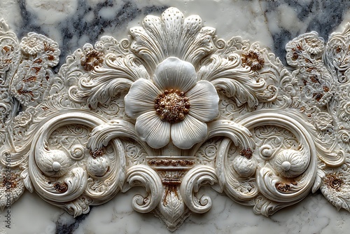 Detailed embossed flower and leaves artwork high resolution picture