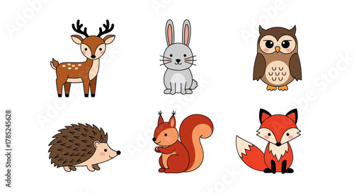 Cartoon forest animals illustration deer rabbit owl hedgehog squirrel fox