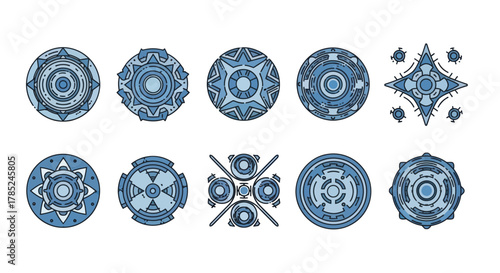 Abstract geometric ornament vector set in shades of blue isolated