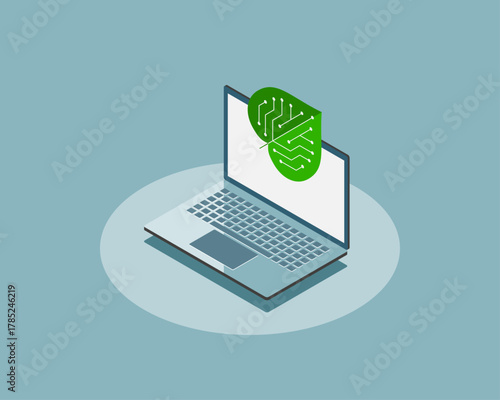Green computing, green IT,  green information technology or Information and Communication Technology Sustainability. Conceptual illustration. 
