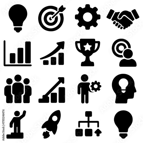 Business Icon Set: A comprehensive collection of business icons that embody concepts such as ideas, goals, teamwork, and success.
