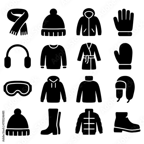 Winter Accessories Ensemble: A comprehensive illustration of essential winter accessories and apparel designed to combat the cold, including hats, gloves, and scarves.