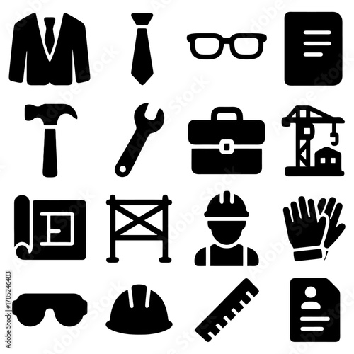 Engineer's Tools: A collection of essential tools and symbols related to engineering and construction, showcasing the core elements of the profession.