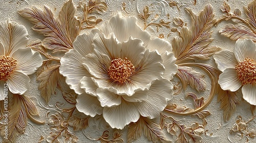Elegant embossed floral pattern on wall high resolution picture