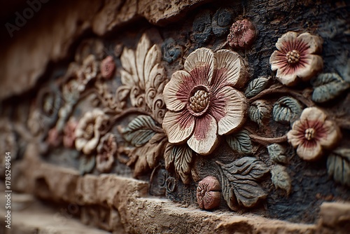 Exquisite ceramic floral carving in vintage high resolution picture