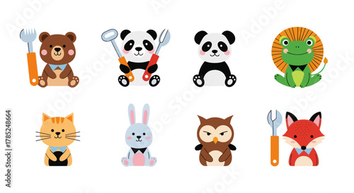 Assortment of desserts and sweets colorful icons for culinary designs