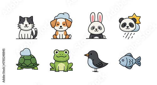 Cartoon animals collection diverse pets and wildlife illustrations isolated on white