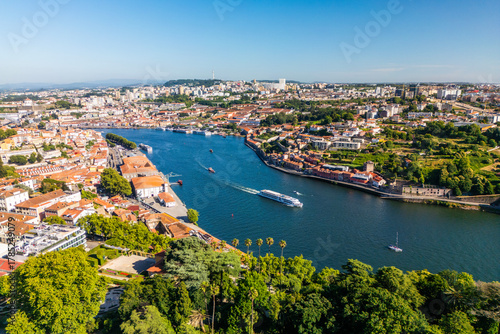 Aerial view of Douro river in Porto, Portugal