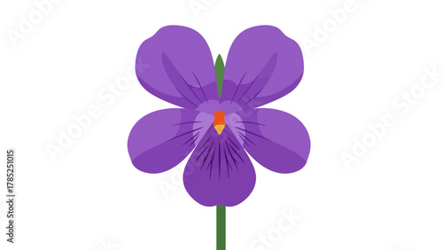 A digital illustration of a purple pansy flower with a green stem