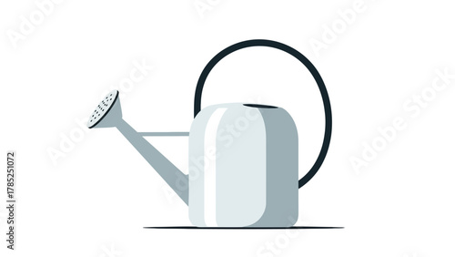 A flat illustration of a light gray watering can with a black handle