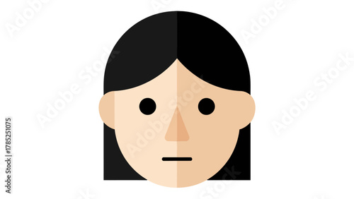 A flat illustration of a persons face with black hair