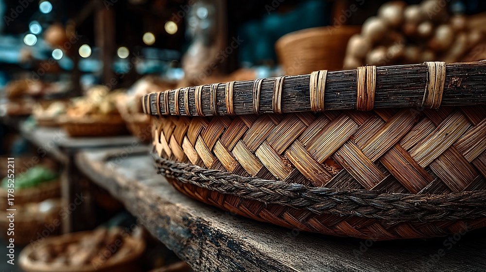 Obraz premium Macro detail of brown bamboo basket weave high resolution picture