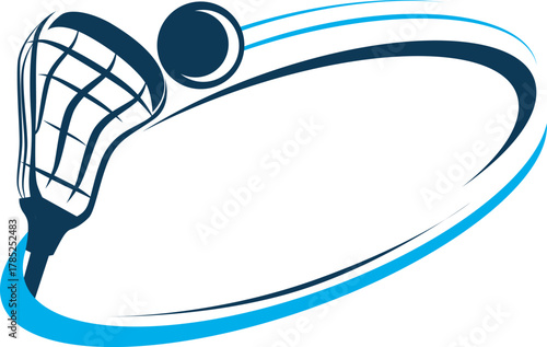 A logo template featuring a lacrosse stick and ball within an oval in blue and navy blue tones. There is no background.