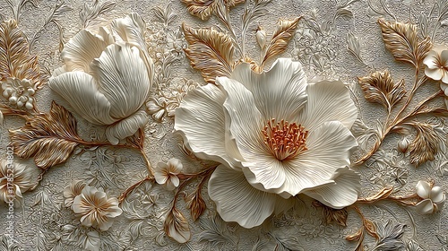 Ornamental embossed flowers for luxury wall panels high resolution picture