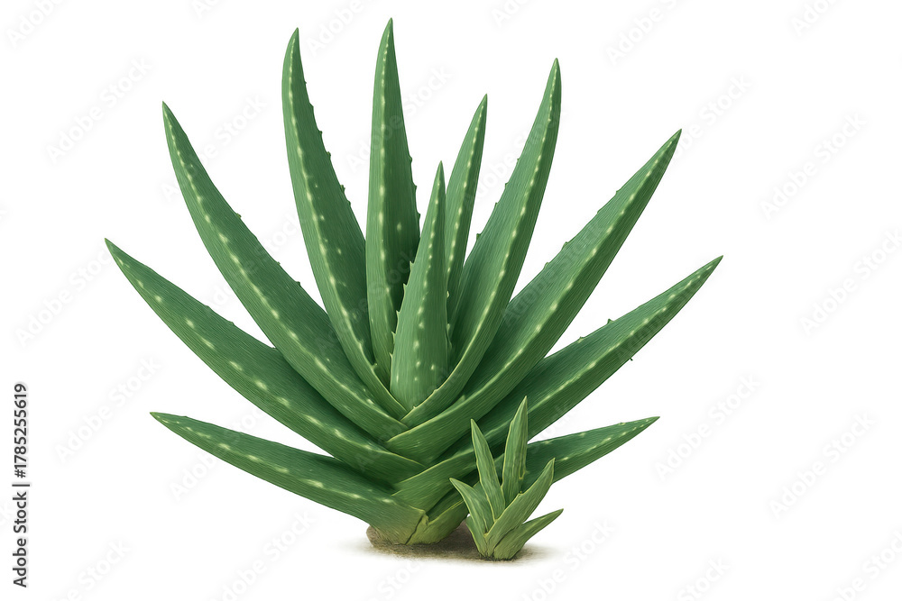 Fototapeta premium Aloe vera plant growing, natural medicinal succulent, healthy green leaves propagating, transparent background