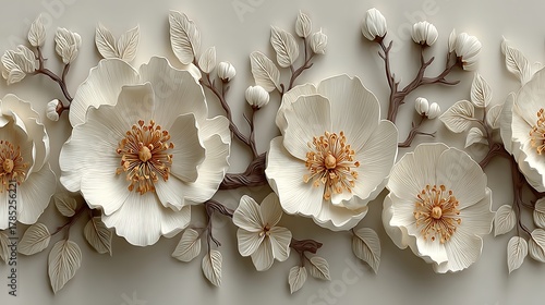 Refined floral embossed cream design art high resolution picture