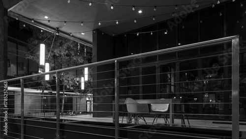  Black and white abstract of business patio at night