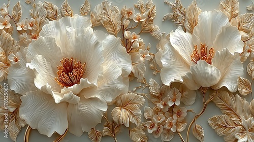 Stunning cream floral embossed wall decor high resolution picture