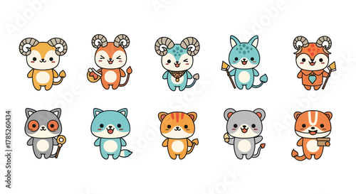 Cartoon animal characters collection set of diverse creatures in playful poses