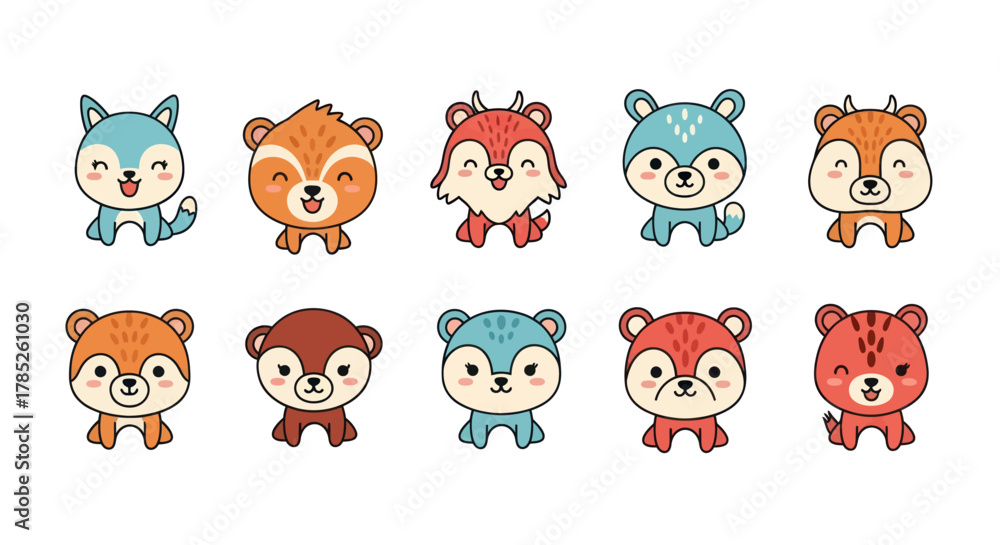 Obraz premium Cartoon animals collection diverse forest creatures characters for design