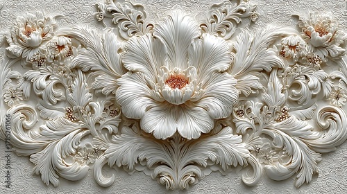 Timeless cream embossed floral art piece high resolution picture