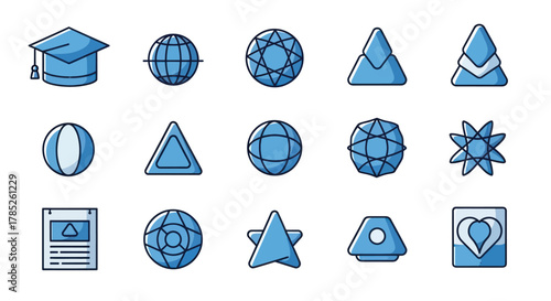 Abstract graphic elements educational cap globes and geometric shapes