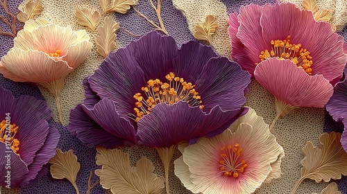 White floral embossed pattern with realistic details high resolution picture