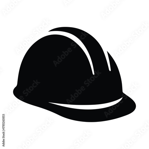 Black Silhouette of Construction Hard Hat Icon, Safety Helmet Symbol for Industrial Protection, Occupational Safety Signage, Engineering Equipment, Workplace Security Illustration Stock Image