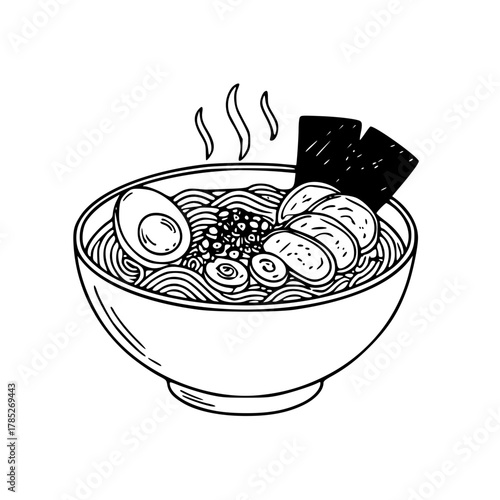 Traditional japanese ramen bowl line drawing