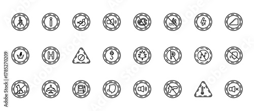 24 set of outline web signs icons such as info, no fire, hospital, no music, shout vector thin icons for report, presentation, diagram, web design, mobile app