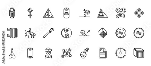 24 set of outline web shapes icons such as pallas, right angle of 90 degrees, horseman, is approximately equal to, star with number three vector thin icons for report, presentation, diagram, web