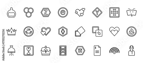 Cuadro en lienzo 24 set of outline web shapes icons such as circles, lover, non recyclable, black