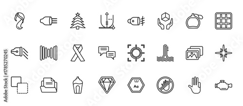24 set of outline web shapes icons such as high beam, fog light, multiple line, foto, big diamond vector thin icons for report, presentation, diagram, web design, mobile app