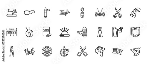 24 set of outline web sew icons such as measurement, overstitch, ball of wool, sew pattern, needlepoint vector thin icons for report, presentation, diagram, web design, mobile app