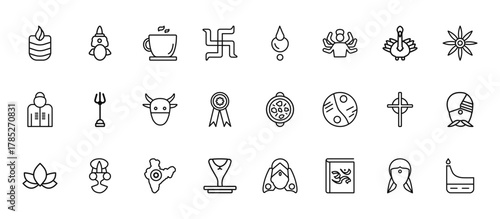 24 set of outline web india icons such as sarai, devi, trisul, gtic, cobra vector thin icons for report, presentation, diagram, web design, mobile app
