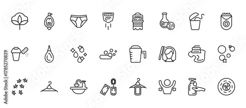24 set of outline web hygiene icons such as urinal, paper towel, l aspirator, wet cleaning, dolled up vector thin icons for report, presentation, diagram, web design, mobile app