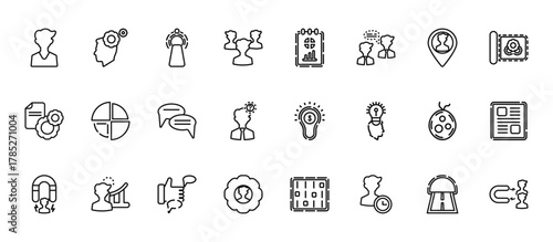 24 set of outline web general icons such as realization, marketing plan, market share, organism, on coaching vector thin icons for report, presentation, diagram, web design, mobile app