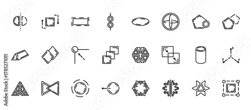 24 set of outline web geometric figure icons such as transform, oval, rhombus, cylinder, sent vector thin icons for report, presentation, diagram, web design, mobile app