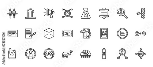 24 set of outline web general icons such as business performance, biomass energy, copywriting, info chart, electro car vector thin icons for report, presentation, diagram, web design, mobile app