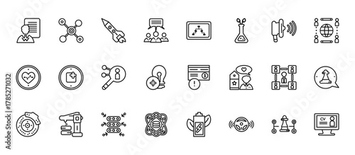 24 set of outline web general icons such as advertising networks, information architecture, add photos, hr planning, data science vector thin icons for report, presentation, diagram, web design,