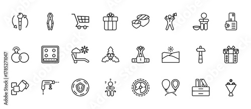 24 set of outline web general icons such as nail puller, nuts, hob, sledgehammer, poor vector thin icons for report, presentation, diagram, web design, mobile app