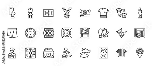 24 set of outline web football icons such as commentator, hat, soccer ball, corner, player vector thin icons for report, presentation, diagram, web design, mobile app