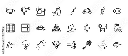 24 set of outline web free time icons such as table tennis, write, crossword, instant camera, baseball field vector thin icons for report, presentation, diagram, web design, mobile app