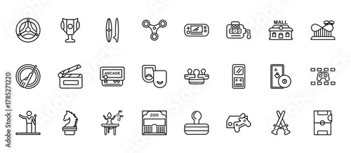 24 set of outline web arcade icons such as score, handheld game, clapboard, poker, zoo vector thin icons for report, presentation, diagram, web design, mobile app