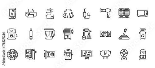24 set of outline web electronic devices icons such as copy hine, jack, vaporizer, joystick, crock-pot vector thin icons for report, presentation, diagram, web design, mobile app