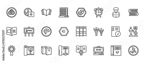 24 set of outline web education icons such as leisure, drama, theory of relativity, registered, download book vector thin icons for report, presentation, diagram, web design, mobile app