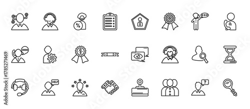 24 set of outline web customer service icons such as support, user, tings, search, hand shake vector thin icons for report, presentation, diagram, web design, mobile app