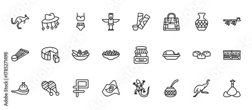 24 set of outline web culture icons such as cork hat, spring rolls, goat cheese, steamed bread, brazil flag vector thin icons for report, presentation, diagram, web design, mobile app